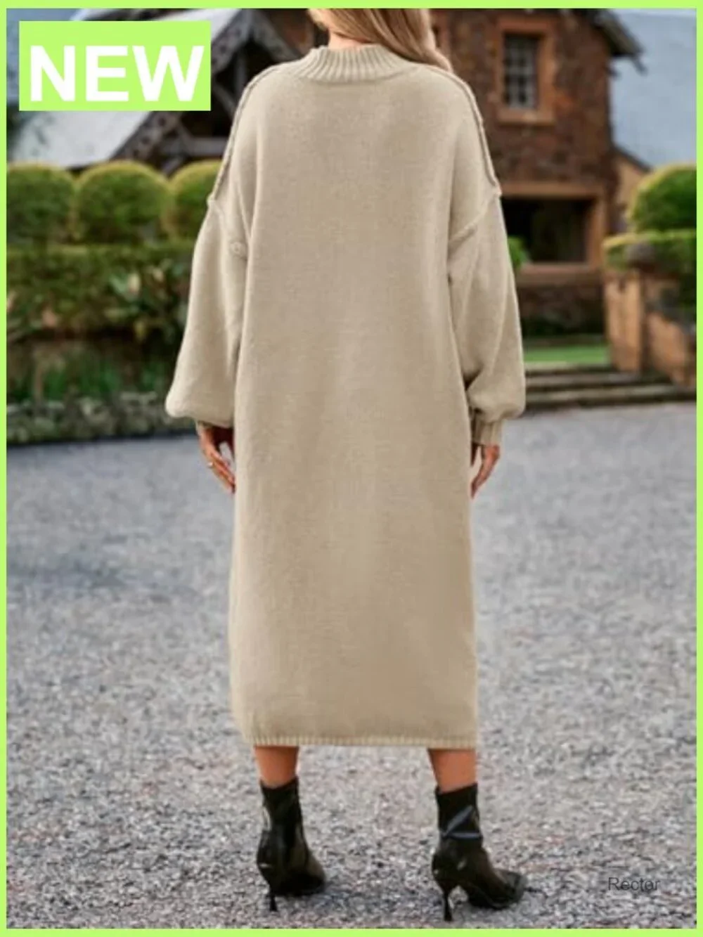 Oversized Chunky Knit Sweater Dress Mock Neck Long Sleeve Maxi Fall Winter - Picture 5 of 7